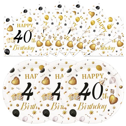 HFBOBP 50 Einwegteller und Servietten (40. Geburtstag, 17,8 cm) von HFBOBP