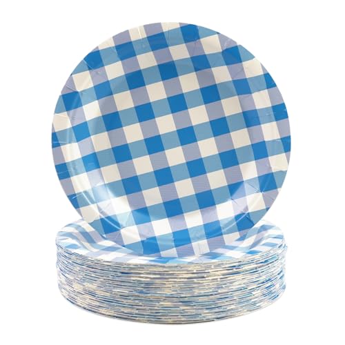 HFBOBP 50 Stück Gingham Teller, 18cm karierte Pappteller kariert Dessertteller Einweg Party Teller Geschirr Geschirr für Picknick Hochzeit Geburtstage Camping Party Supplies Dekorationen (Blau, 18cm) HFBOBP 50 Stück Gingham Teller, 18cm karierte Pappteller kariert Dessertteller Einweg Party Teller Geschirr Geschirr für Picknick Hochzeit Geburtstage Camping Party Supplies Dekorationen (Blau, 18cm) von HFBOBP