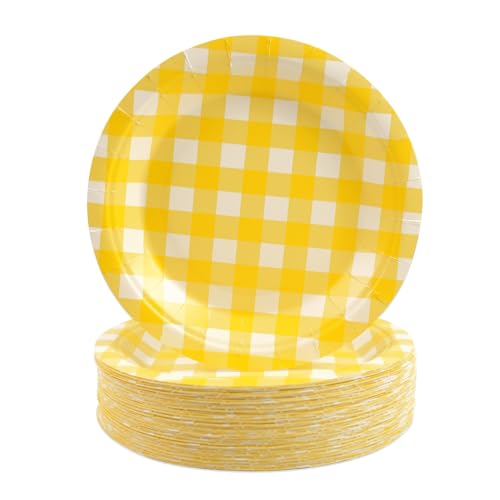 HFBOBP 50 Stück Gingham Teller, 18cm karierte Pappteller kariert Dessertteller Einweg Party Teller Geschirr Geschirr für Picknick Hochzeit Geburtstage Camping Party Supplies Dekorationen (Gelb, 18cm) HFBOBP 50 Stück Gingham Teller, 18cm karierte Pappteller kariert Dessertteller Einweg Party Teller Geschirr Geschirr für Picknick Hochzeit Geburtstage Camping Party Supplies Dekorationen (Gelb, 18cm) von HFBOBP