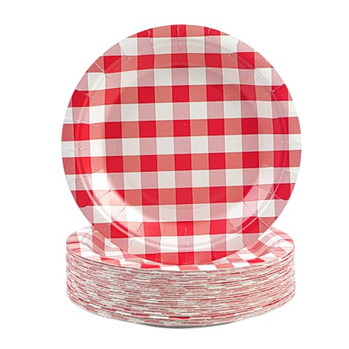 HFBOBP 50 Stück Gingham Teller, 18cm karierte Pappteller kariert Dessertteller Einweg Party Teller Geschirr Geschirr für Picknick Hochzeit Geburtstage Camping Party Supplies Dekorationen (Rot, 18cm) HFBOBP 50 Stück Gingham Teller, 18cm karierte Pappteller kariert Dessertteller Einweg Party Teller Geschirr Geschirr für Picknick Hochzeit Geburtstage Camping Party Supplies Dekorationen (Rot, 18cm) von HFBOBP