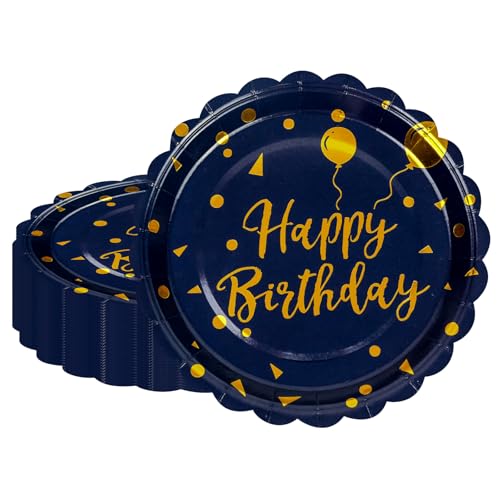HFBOBP 50 Stück Partyteller Goldfolie Teller, Blau mit Golddruck Gepunktete Partygeschirr für Abendessen, Dessert, Hochzeit, Jubiläums, Valentinstag HFBOBP 50 Stück Partyteller Goldfolie Teller, Blau mit Golddruck Gepunktete Partygeschirr für Abendessen, Dessert, Hochzeit, Jubiläums, Valentinstag von HFBOBP