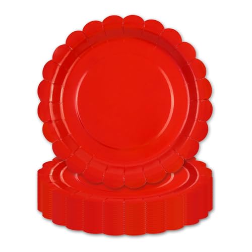 HFBOBP 50 Stück rote gewellte Pappteller für Abendessen und Dessert, Einweg-Partyzubehör für Abschlussfeier, Urlaub, Hochzeit, Geburtstag, Party, Babyparty, Dekorationen HFBOBP 50 Stück rote gewellte Pappteller für Abendessen und Dessert, Einweg-Partyzubehör für Abschlussfeier, Urlaub, Hochzeit, Geburtstag, Party, Babyparty, Dekorationen von HFBOBP