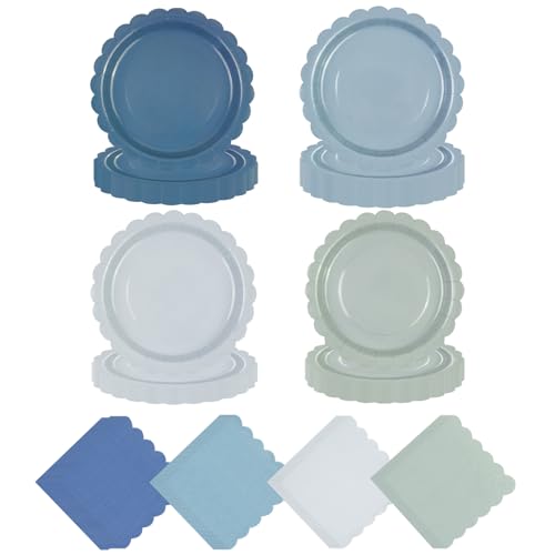 HFBOBP 96 Stück Blaue Servietten und Pappteller,gewellter Rand Farbverlauf Cocktailservietten und Dessertteller für Taufe Geburtstage Hochzeit Brautparty Dinner Party Tischdeko HFBOBP 96 Stück Blaue Servietten und Pappteller,gewellter Rand Farbverlauf Cocktailservietten und Dessertteller für Taufe Geburtstage Hochzeit Brautparty Dinner Party Tischdeko von HFBOBP