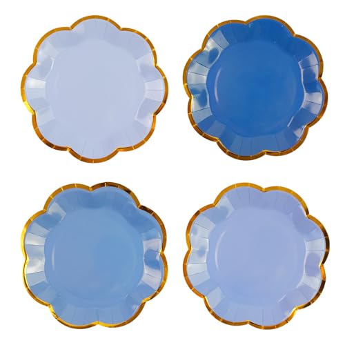 HFBOBP Einweg-Pappteller, gewellter Farbverlauf, Dessertteller, Blau, 17,8 cm, 48 Stück von HFBOBP