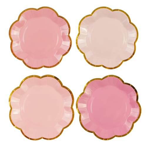 HFBOBP Einweg-Pappteller, gewellter Farbverlauf, Dessertteller, Rosa, 17,8 cm, 48 Stück von HFBOBP