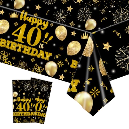 HFBOBP Einweg-Tischdecken zum 40. Geburtstag, 137,2 x 274,3 cm, schwarz, goldfarben, Kunststoff, wasserdicht, rechteckig, für Herren, Weihnachtsdekoration, 2 Stück HFBOBP Einweg-Tischdecken zum 40. Geburtstag, 137,2 x 274,3 cm, schwarz, goldfarben, Kunststoff, wasserdicht, rechteckig, für Herren, Weihnachtsdekoration, 2 Stück von HFBOBP