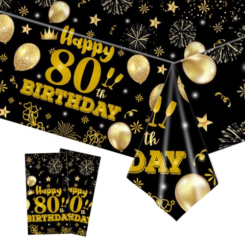 HFBOBP Einweg-Tischdecken zum 80. Geburtstag, 137,2 x 274,3 cm, schwarz, goldfarben, Kunststoff, wasserdicht, rechteckig, für Herren, Weihnachtsdekoration, 2 Stück HFBOBP Einweg-Tischdecken zum 80. Geburtstag, 137,2 x 274,3 cm, schwarz, goldfarben, Kunststoff, wasserdicht, rechteckig, für Herren, Weihnachtsdekoration, 2 Stück von HFBOBP