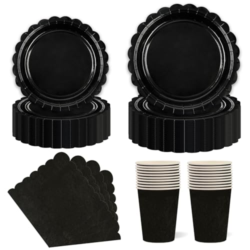 HFBOBP Partygeschirr 80 Stück Schwarz Geburtstag Deko, Pappteller Becher Servietten Partyset Süße Party für Geburtstage Hochzeit 20 Gäste HFBOBP Partygeschirr 80 Stück Schwarz Geburtstag Deko, Pappteller Becher Servietten Partyset Süße Party für Geburtstage Hochzeit 20 Gäste von HFBOBP