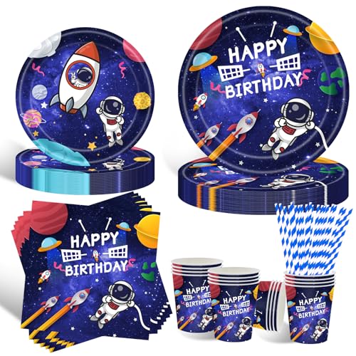 HFBOBP Weltraum Partygeschirr Set, 10 Gäste Astronaut Teller Set, Mit Pappteller Und Becher Servietten Deko Partyzubehör für Kindergeburtstag Deko Junge Mädchen Motto Party HFBOBP Weltraum Partygeschirr Set, 10 Gäste Astronaut Teller Set, Mit Pappteller Und Becher Servietten Deko Partyzubehör für Kindergeburtstag Deko Junge Mädchen Motto Party von HFBOBP