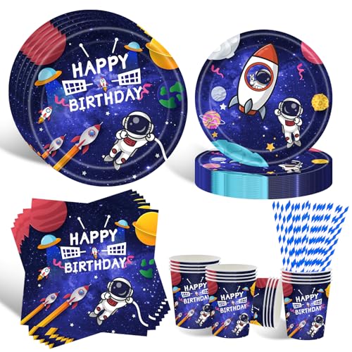 HFBOBP Weltraum Partygeschirr Set, 16 Gäste Astronaut Teller Set, Mit Pappteller Und Becher Servietten Deko Partyzubehör für Kindergeburtstag Deko Junge Mädchen Motto Party HFBOBP Weltraum Partygeschirr Set, 16 Gäste Astronaut Teller Set, Mit Pappteller Und Becher Servietten Deko Partyzubehör für Kindergeburtstag Deko Junge Mädchen Motto Party von HFBOBP