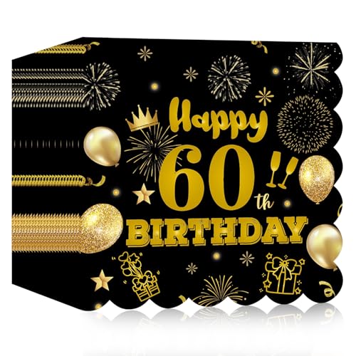 Papierservietten zum 60. Geburtstag, 33 x 33 cm, Schwarz und Gold, gewellt, Dessert-Cocktail-Servietten für Geburtstag, Hochzeit, Jahrestag, Empfang, Veranstaltungen, Dekorationen, 40 Stück Papierservietten zum 60. Geburtstag, 33 x 33 cm, Schwarz und Gold, gewellt, Dessert-Cocktail-Servietten für Geburtstag, Hochzeit, Jahrestag, Empfang, Veranstaltungen, Dekorationen, 40 Stück von HFBOBP