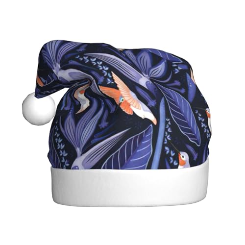 Blaue und orangefarbene Nikolausmütze mit Vogelmotiv, Weihnachtsmütze, Weihnachtsmütze, Strickmütze, Mütze für Erwachsene Damen und Herren von HFDERW