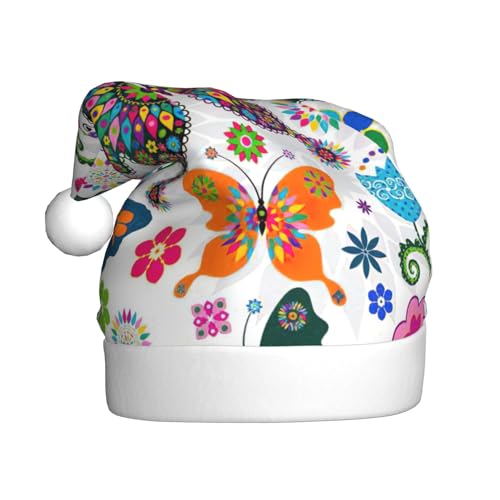 Bunte Schmetterlinge und Blumen, Weihnachtsmannmütze, Weihnachtsmütze, Weihnachtsmütze, Strickmütze, Mütze für Erwachsene, Damen und Herren von HFDERW