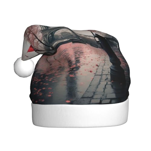 Weihnachtsmütze mit Eiffelturm mit rotem Regenschirm, Weihnachtsmütze, Weihnachtsmütze, Strickmütze, Mütze für Erwachsene, Damen und Herren von HFDERW