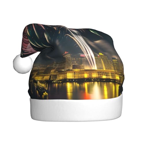 Weihnachtsmütze mit Feuerwerk-Muster, Weihnachtsmütze, Weihnachtsmütze, Strickmütze, Mütze für Erwachsene, Damen und Herren von HFDERW