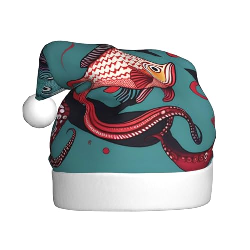 Weihnachtsmütze mit Fisch und Oktopus, Weihnachtsmannmütze, Weihnachtsmütze, Strickmütze, Mütze für Erwachsene, Damen und Herren Weihnachtsmütze mit Fisch und Oktopus, Weihnachtsmannmütze, Weihnachtsmütze, Strickmütze, Mütze für Erwachsene, Damen und Herren von HFDERW