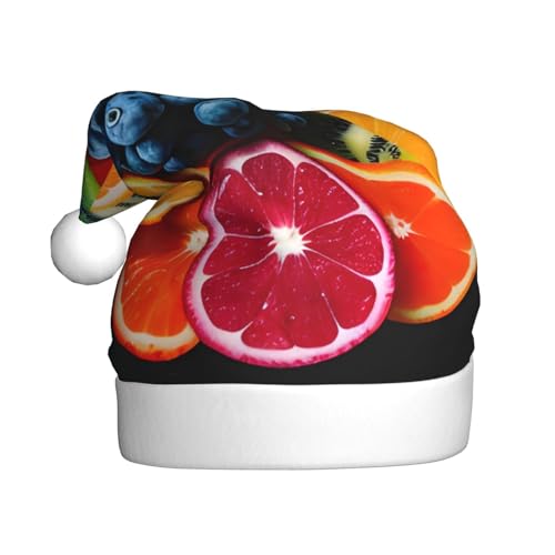 Weihnachtsmütze mit Früchten, Regenbogenfarben, Weihnachtsmannmütze, Weihnachtsmütze, Strickmütze, Mütze für Erwachsene, Damen und Herren von HFDERW