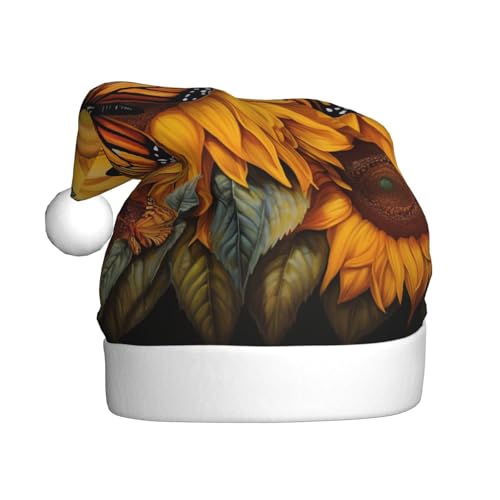Weihnachtsmütze mit Sonnenblumen- und Schmetterlingsmütze, Weihnachtsmannmütze, Weihnachtsmütze, Strickmütze, Mütze für Erwachsene, Damen und Herren von HFDERW