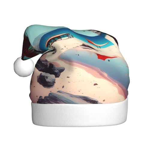 Weihnachtsmütze mit Strandlandschaft, Weihnachtsmannmütze, Weihnachtsmütze, Strickmütze, Mütze für Erwachsene, Damen und Herren Weihnachtsmütze mit Strandlandschaft, Weihnachtsmannmütze, Weihnachtsmütze, Strickmütze, Mütze für Erwachsene, Damen und Herren von HFDERW