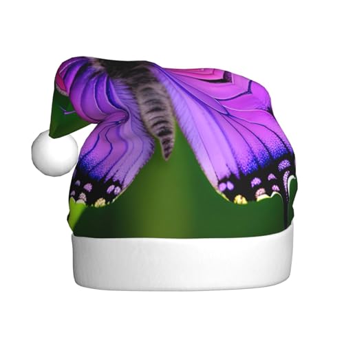 Weihnachtsmütze mit niedlichem Schmetterling, lila, Weihnachtsmannmütze, Weihnachtsmütze, Strickmütze, Mütze für Erwachsene, Damen und Herren von HFDERW