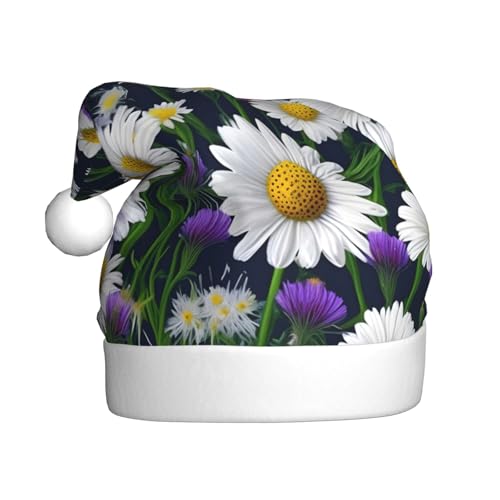 Weihnachtsmütze mit wilden Blumen und Kornblumen, Gänseblümchen, Weihnachtsmannmütze, Weihnachtsmütze, Strickmütze, Mütze für Erwachsene, Damen und Herren von HFDERW