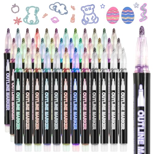 HFDONGL 36 Glitzerstifte Magische Stifte Outline Marker Double Line Filzstifte Stifte Glitzer Outline Stifte Metallic Zauberstifte für Gestaltung von Scrapbooking Gästebüchern und Fotoalben von HFDONGL