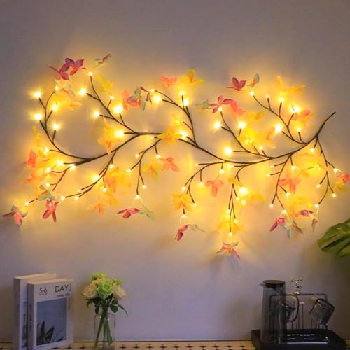 LED Beleuchtete Weidenranken Schmetterling Lichterkette USB Betrieben mit 8 Modi, Künstliche Weidenzweige Licht für Wand, Weihnachten, Feiertage, Kamin, Hochzeit, Mädchenzimmer-Dekoration (1,83 m) von HFHungkeong