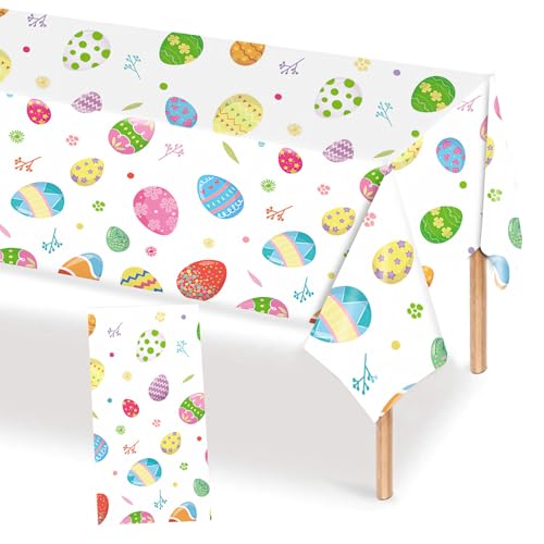 1 Stück 137 X 274 cm TischwäSche Ostern, Tischdecke Ostern, Ostertischdecke, Kunststoff Tischdecke, Kinder, Erwachsene, Osterhase Ostereier Rechteck Plastik Wasserdicht für Party Dekorationen (Eier) von HFMYGS