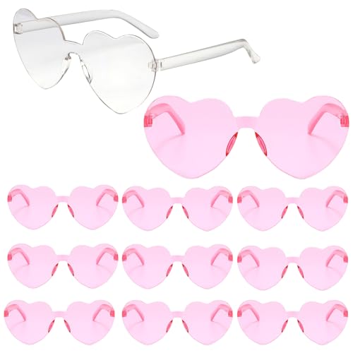 11 x herzförmige Brille, randloses Herzglas, Junggesellinnenabschied-Zubehör, transparente getönte Brillen, transparente Bonbonfarben für Partygeschenke, Brautbrille für Kinder und Erwachsene, Frauen von HFMYGS