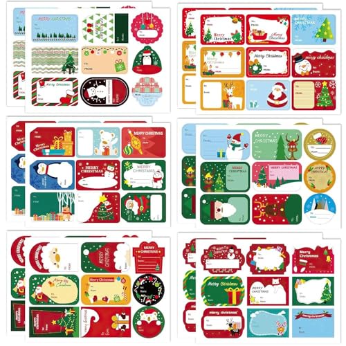 108 Stück Weihnachtsgeschenketiketten, Weihnachten Selbstklebende Geschenketiketten, Schreibbar Weihnachtsaufkleber Etiketten, Weihnachten Geschenkaufkleber, Weihnachts Namensschild für GeschenktüTen von HFMYGS