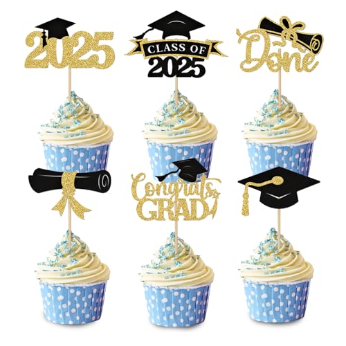 12 Stück abi 2025 deko Graduation Tortendeko, Abschluss Deko Schwarz Gold, Graduation Cap Cake Topper Abi 2025 Kuchen Deko, Glitzer Abschluss Deko für Torten Zum Abschlussfeier, 2025 Graduation Party von HFMYGS