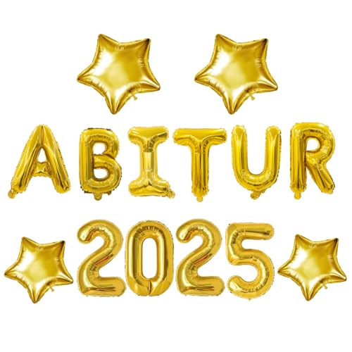 14 Stück Abitur 2025 Deko, ABI 2025 Folienballons,Abschluss Deko, ABI Luftballon Set, Prüfung Bestanden, Luftballon für Abschluss Abschlussfeier Schulabschluss Dekoration (Gold) von HFMYGS