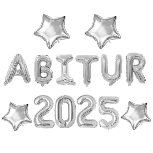 14 Stück Abitur 2025 Deko, ABI 2025 Folienballons,Abschluss Deko, ABI Luftballon Set, Prüfung Bestanden, Luftballon für Abschluss Abschlussfeier Schulabschluss Dekoration (Silbrig) von HFMYGS