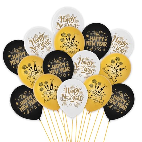 15 Stück Silvester Deko 2025, Silvesterparty Folienballons, Silvester Party Deko Neujahr Zahlen Ballons, Weiß Schwarz, Gold Silvesterpartydeko, Folienballon Für Neujahr Happy New Year Deko von HFMYGS