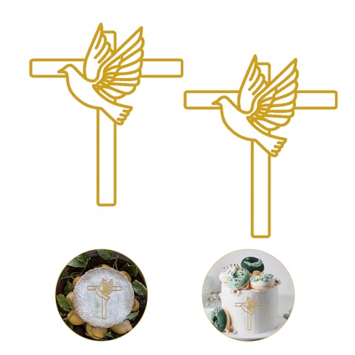 2 Stück Kommunion Tortendeko Kreuz Taube Gold Acryl Torte Deko,Cake Topper Kommunion, Tortendeko Taufe, für Hochzeit, Geburtstag, Weihnachten, Party & mehr, Kreuz von HFMYGS