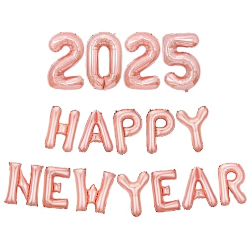 2025 Happy New Year Folienballon, Luftballon, Silvester Party Deko Ballon Zubehör, Dekorationen Set, Für Supplies (C-Roségold) von HFMYGS