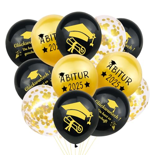 24 Stück Abitur 2025 Deko, Graduation Deko, Abi 2025 Luftballons Schwarz Gold, Abschluss Bestandene Prüfung Abschlussfeier Graduation Party Geschenke von HFMYGS