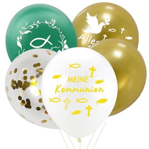 25 Stück 5 Design Kommunion Luftballons, Kommunion Deko, Konfirmation Deko, Erstkommunion Deko, Fischmotiv und Blätterkranz Helium Ballons Dekoration Geschenk, Erstkommunion Party ZubehöR Partydeko von HFMYGS