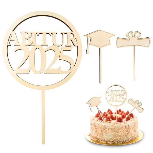 3 Stück ABI 2025 Cake Abschluss Deko, Holz graduation Cake deko, Abitur Tortendeko, Abi Torten Deko 2025, Bestandene Prüfung Abschluss Kuchen, Tortenstecker Abschlussfeier, Graduation Party Geschenke von HFMYGS
