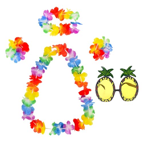 5-teiliges Hawaii-Girlanden-Set, Hawaii-Kostüm, Hawaii-Leis-Girlanden, bunte Blumenketten, Ananas-Sonnenbrille, Themenparty, Sommer, Strand, tropische Party-Dekorationen, Strandtanz für Erwachsene 5-teiliges Hawaii-Girlanden-Set, Hawaii-Kostüm, Hawaii-Leis-Girlanden, bunte Blumenketten, Ananas-Sonnenbrille, Themenparty, Sommer, Strand, tropische Party-Dekorationen, Strandtanz für Erwachsene von HFMYGS
