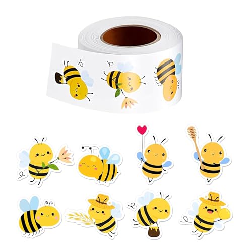 Biene Aufkleber, Bien Belohnungsaufkleber, Bee Stickers Wasserfest Aufkleber, Kinder Kleine Bienen Stickers, für Scrapbooking DIY Handwerk (1 Rolle, 500 Stück) von HFMYGS