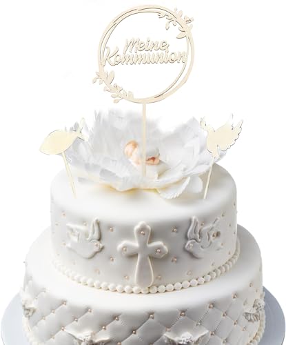 Cake Topper Kommunion, Cake Topper Holz Meine Kommunion,Holz Tortendeko Kommunion, Taufe Taube Konfirmation Torten Topper, Erstkommunion Kuchen Deko Tortendeko Party für Junge Mädchen von HFMYGS