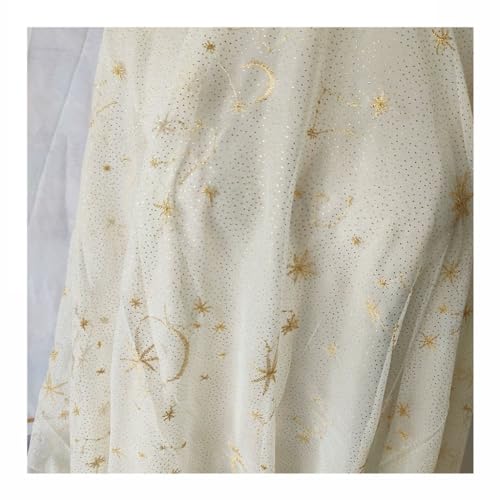 HFRSE Bu 150 cm Glitzer Celestial Moon Star Bestickter Netz-Tüllstoff Spitzenstoff for DIY Nähkleid/Abschlussball - Meterware(Apricot) von HFRSE