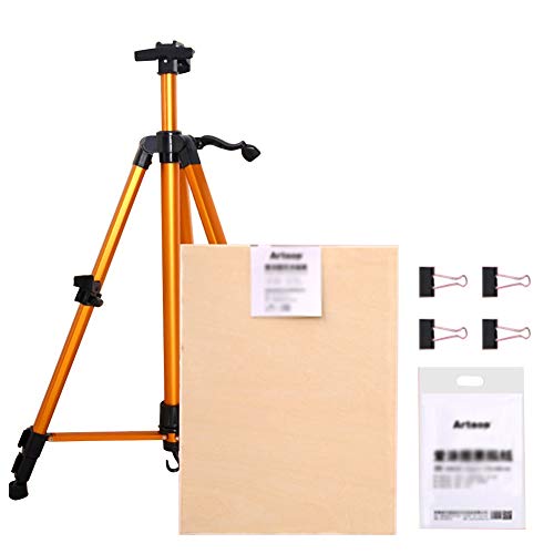 Staffelei, Ständer, handgekröpft, Teleskop, zusammenklappbar, Metall, Staffelei für Poster, Display, tragbare Künstler, Bastelbox, HUYP (Farbe: Rot, Größe: Staffelei + 4K-Zeichenbrett) (goldene von HFRUUWSEHJJKK