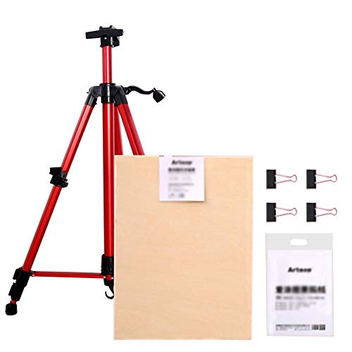 Staffelei, Ständer, handgekröpft, Teleskop, zusammenklappbar, Metall, Staffelei für Poster, Display, tragbare Künstler, Bastelbox, HUYP (Farbe: Rot, Größe: Staffelei + 4K-Zeichenbrett) (rote Staffelei von HFRUUWSEHJJKK