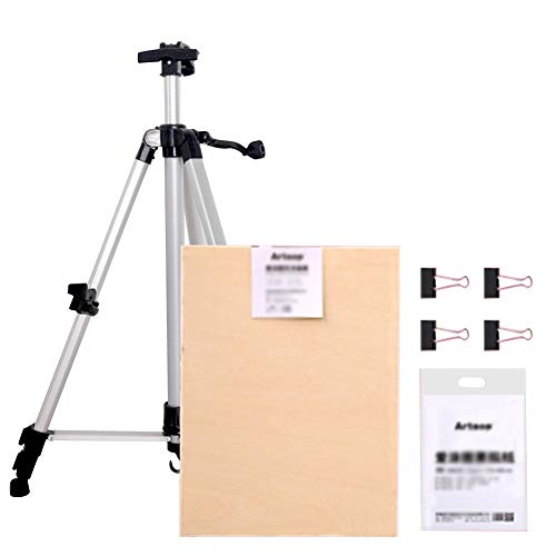Staffelei, Ständer, handgekröpft, teleskopisch, zusammenklappbar, Metall, Staffelei für Poster, Display, tragbare Künstler, Bastelbox, HUYP (Farbe: Rot, Größe: Staffelei + 4K-Zeichenbrett) (silberne von HFRUUWSEHJJKK