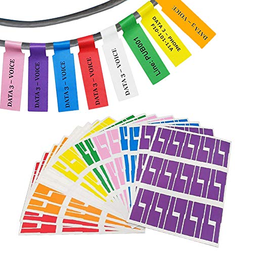 Selbstklebende Kabel-Etiketten, wasserdicht, reißfest, 8 Farben, 16 Blatt (480 Stück) von HFTJ