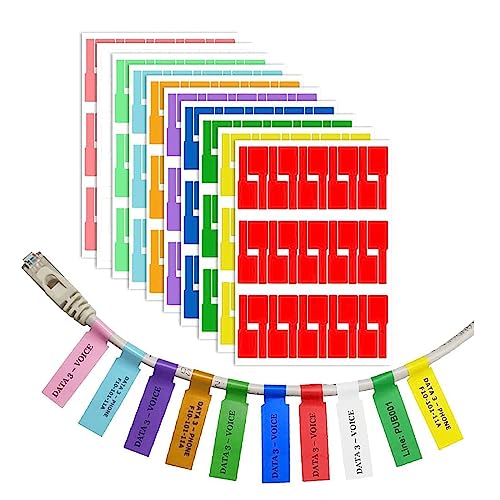 12 Bögen 360 Stück Kabeletiketten,Kabel Etiketten, Kabelbeschriftung, UV-beständige Wasserdicht Reißfest Haltbar Kabel Aufkleber für Laserdrucker, 12 Farben von HFYMXNB