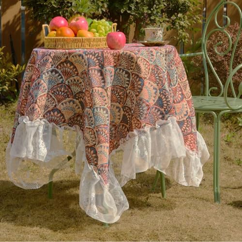HFYRBDKSPI Quadratische Tischdecke, Bauernhof rustikale Boho Jacquard Spitze Rechteck Leinwand dekorativ für Küche Esszimmer,5,55 * 55in von HFYRBDKSPI