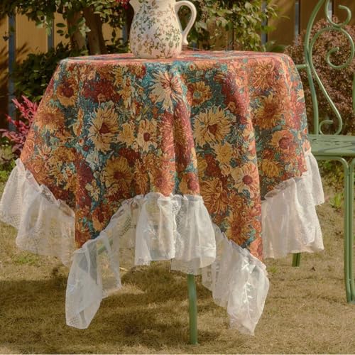 HFYRBDKSPI Quadratische Tischdecke, Rustikaler Boho Jacquard Spitze rechteckig Deko Tischdecke für Esszimmer Küche ,1.55 * 79in von HFYRBDKSPI